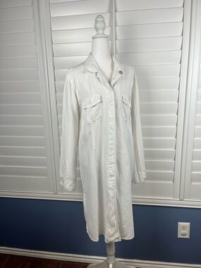 J. Jill Ivory Linen Button-Up Shirt Dress Size 12 Coastal Hamptons Euro Summer